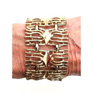 Vintage Coro Bracelet Wide Modernist Geometric Openwork Gold Tone 7.25"